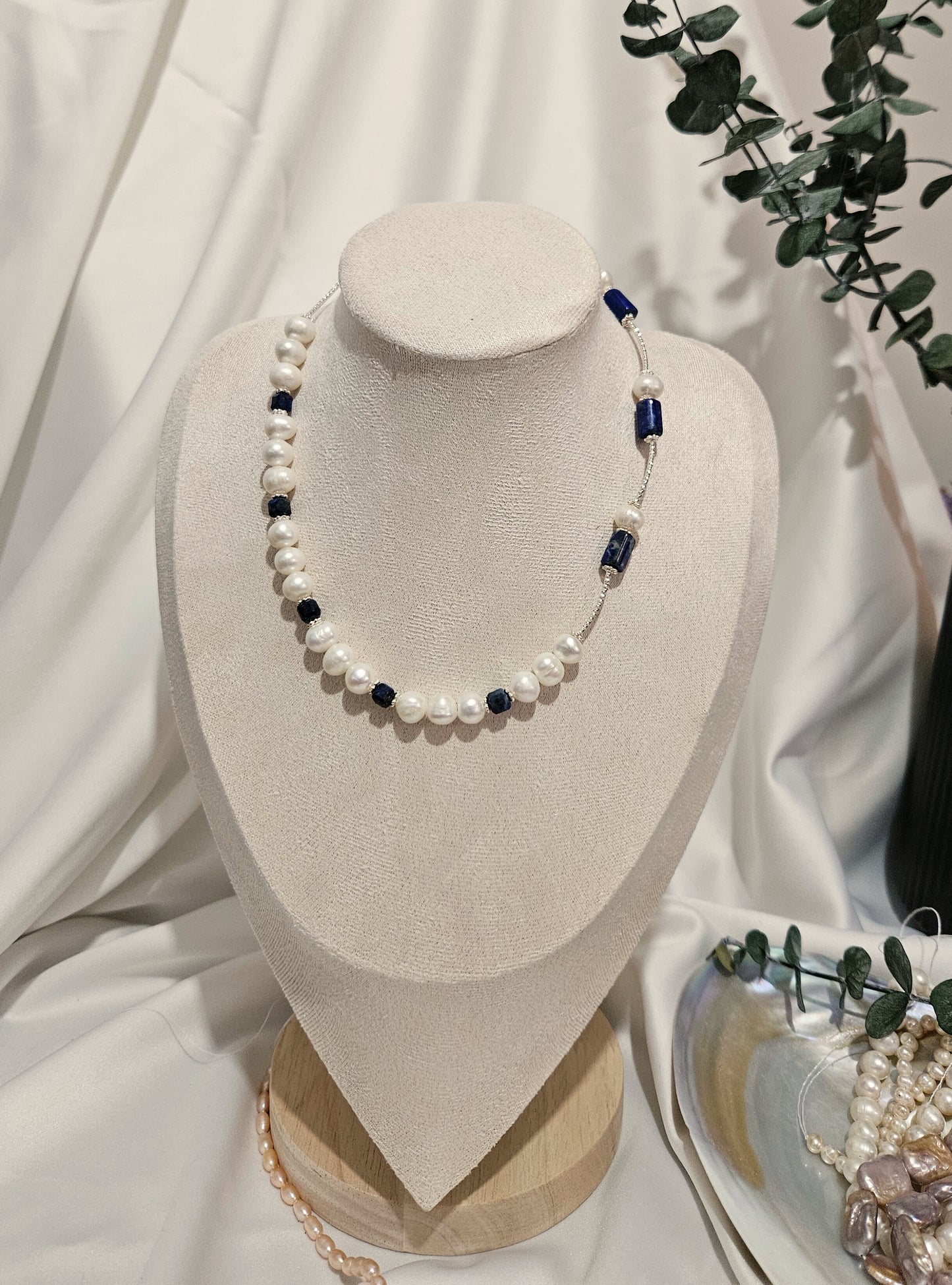 Lapis Lazuli İnci Gümüş Kolye
