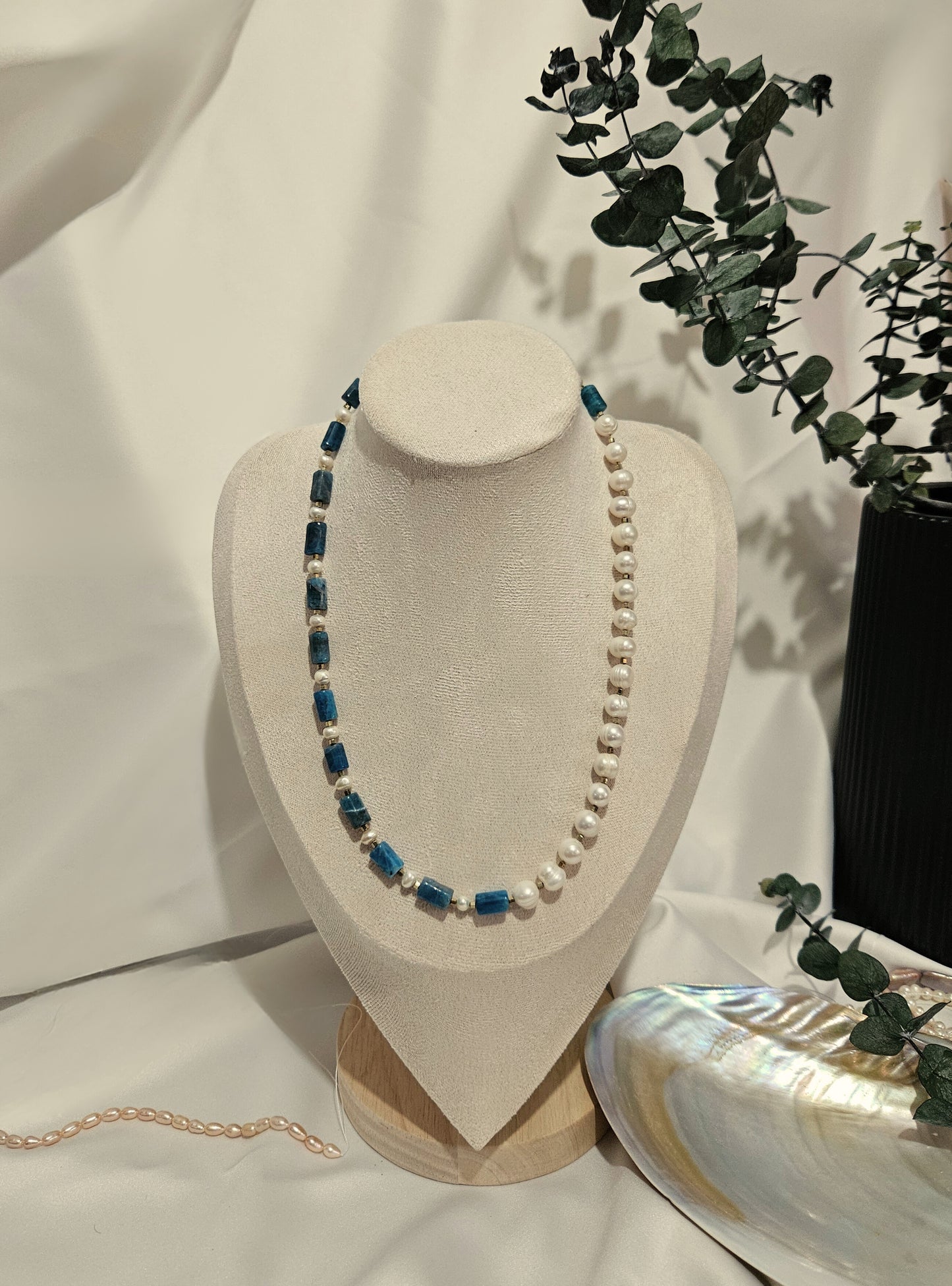 Mavi Apatit İnci Kolye