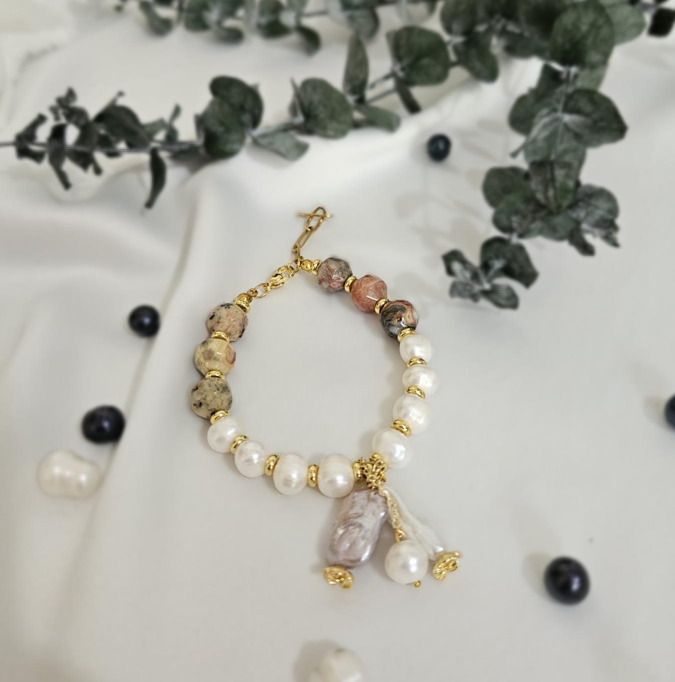 Oniks Taşlı Premium İnci Bileklik 18 cm