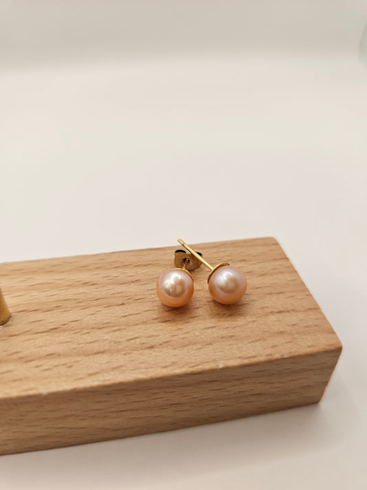 Tek İncili Pembe Küpe 6 mm Minimal İnci