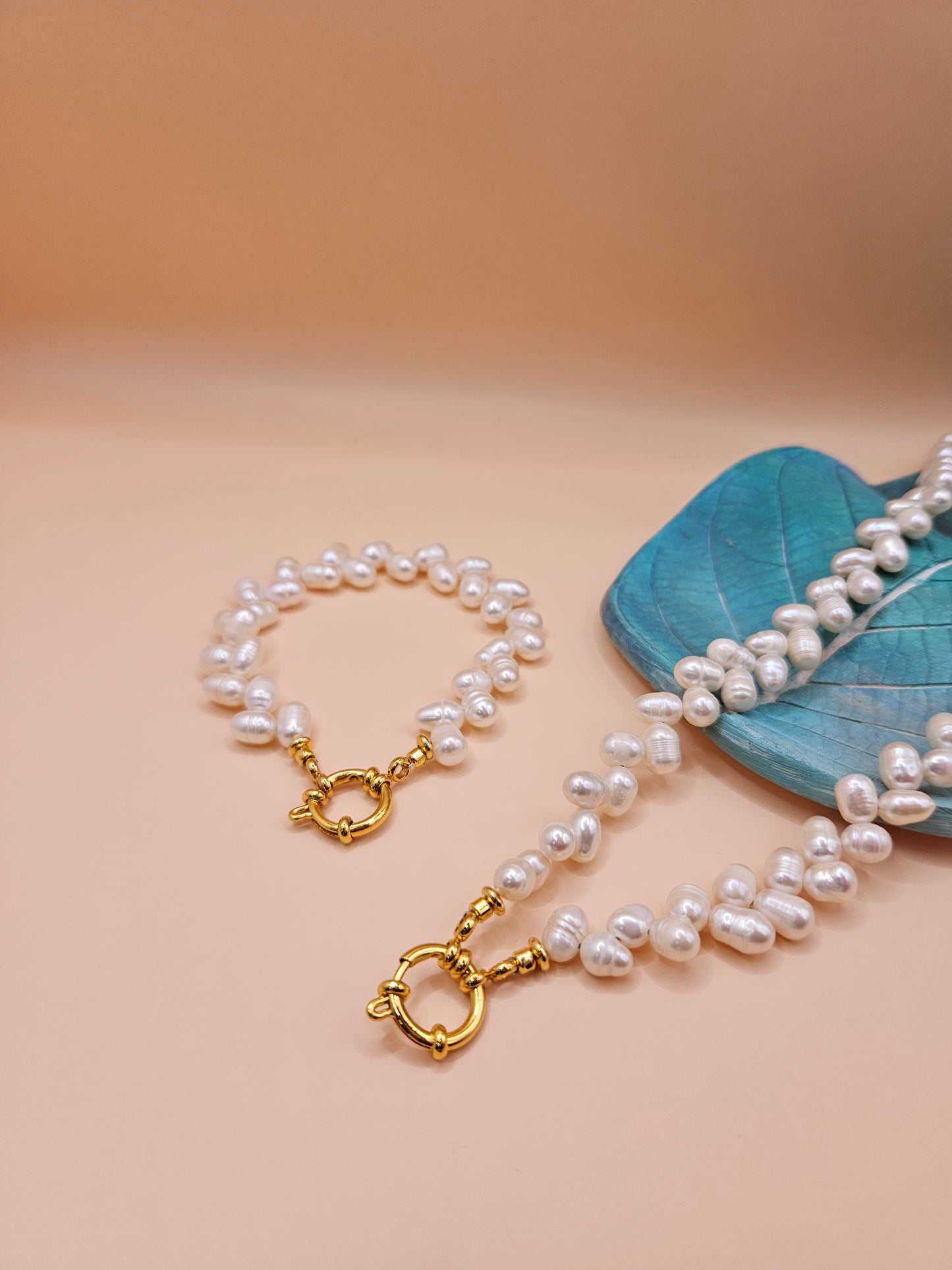 Başak Dizilim İnci Gemici Kilitli Set Kolye ve Bileklik