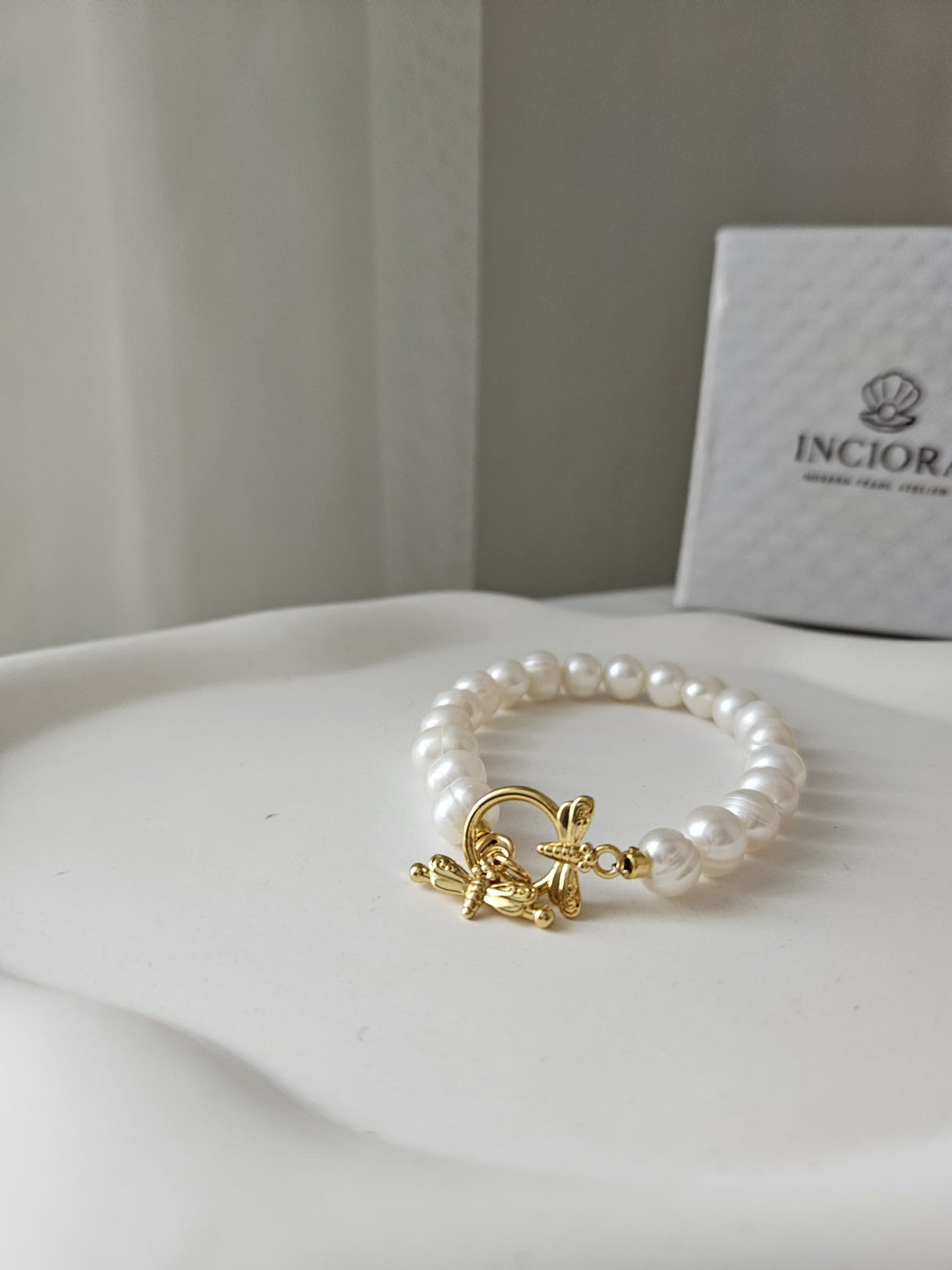 Gerçek Doğal İnci Kelebek Uçlu Bileklik