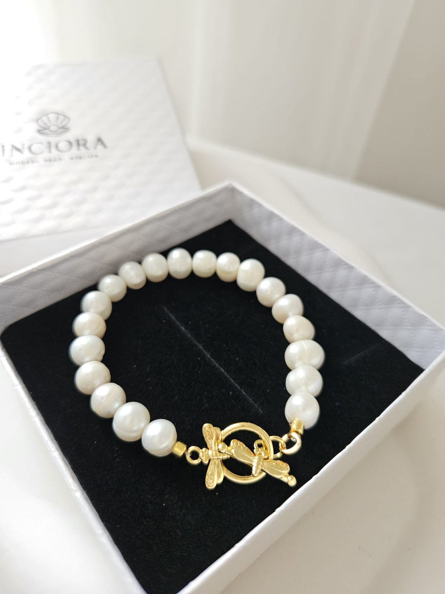 Gerçek Doğal İnci Kelebek Uçlu Bileklik