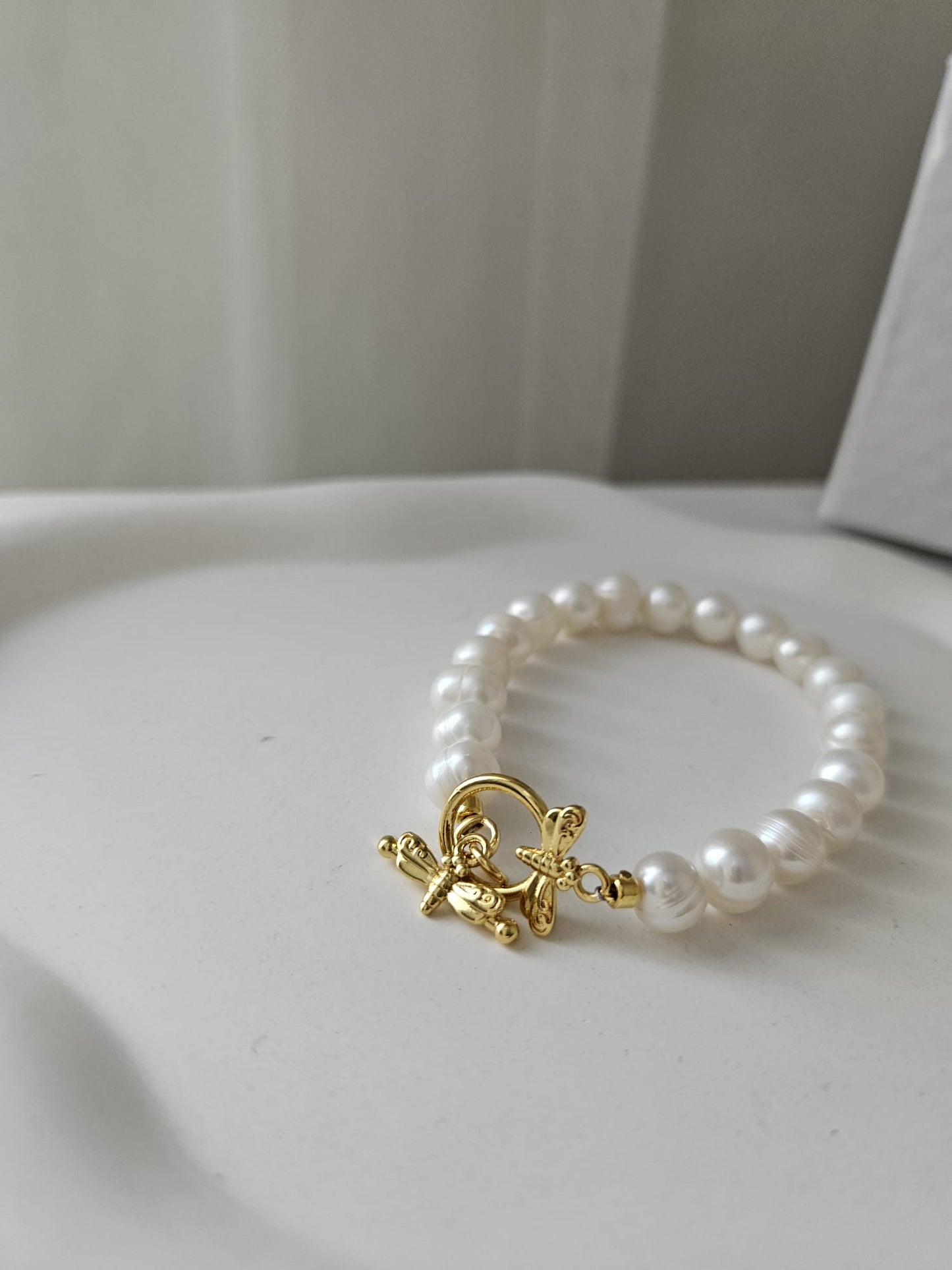 Gerçek Doğal İnci Kelebek Uçlu Bileklik