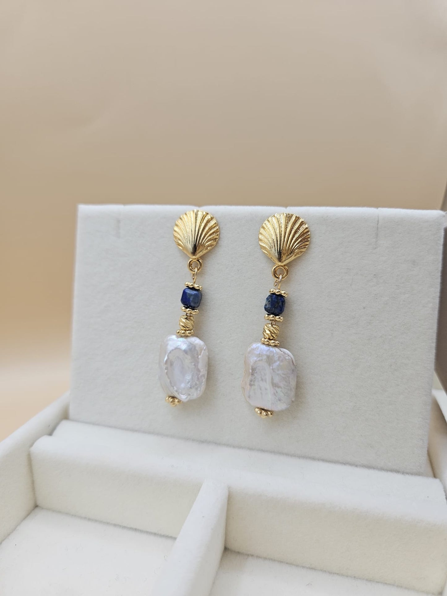 GERÇEK DOĞAL BAROK İNCİ LAPİS LAZULİ DETAYLI KOLYE KÜPE SET