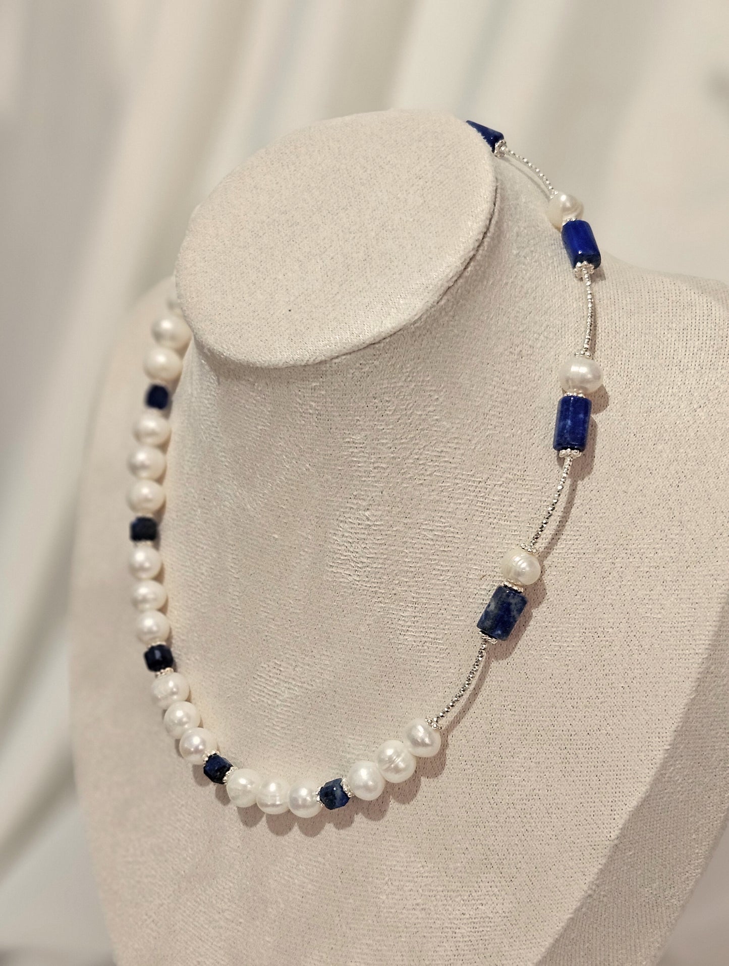 Lapis Lazuli İnci Gümüş Kolye