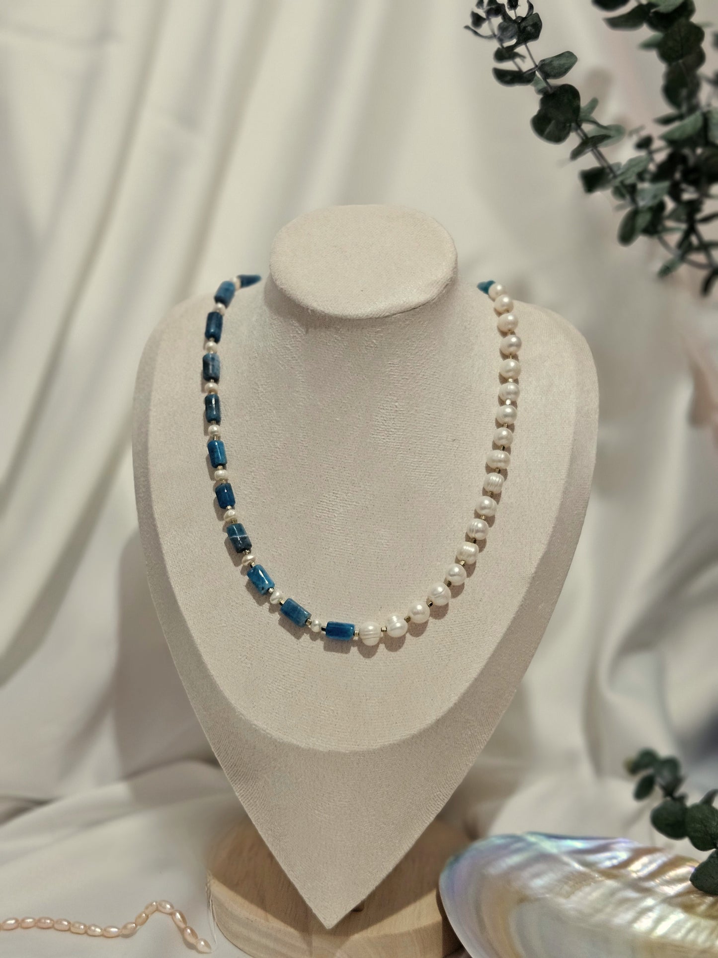 Mavi Apatit İnci Kolye