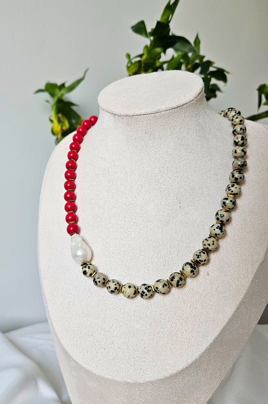 Mercan ve Jasper Taşlı Barok İncili Kolye