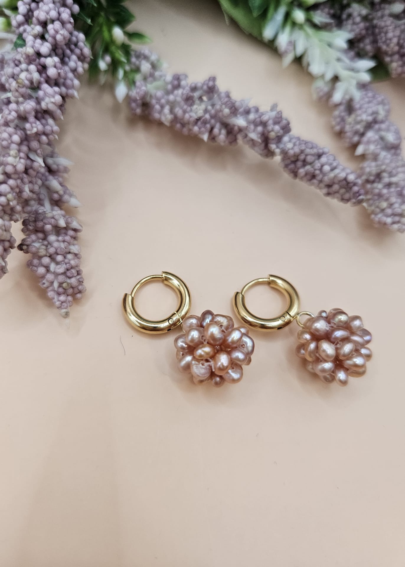 Gerçek Kum İncili Gold Halka Küpe