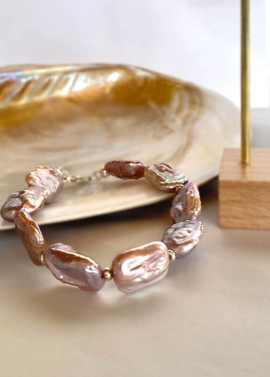 Mor Barok İnci Gümüş Bileklik 18 cm