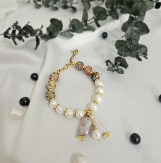 Oniks Taşlı Premium İnci Bileklik 18 cm