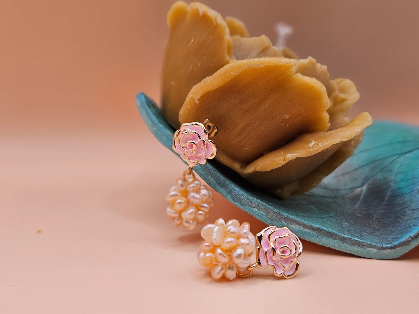 Rose Küpe, Gerçek Doğal Pembe (Somon) İnci