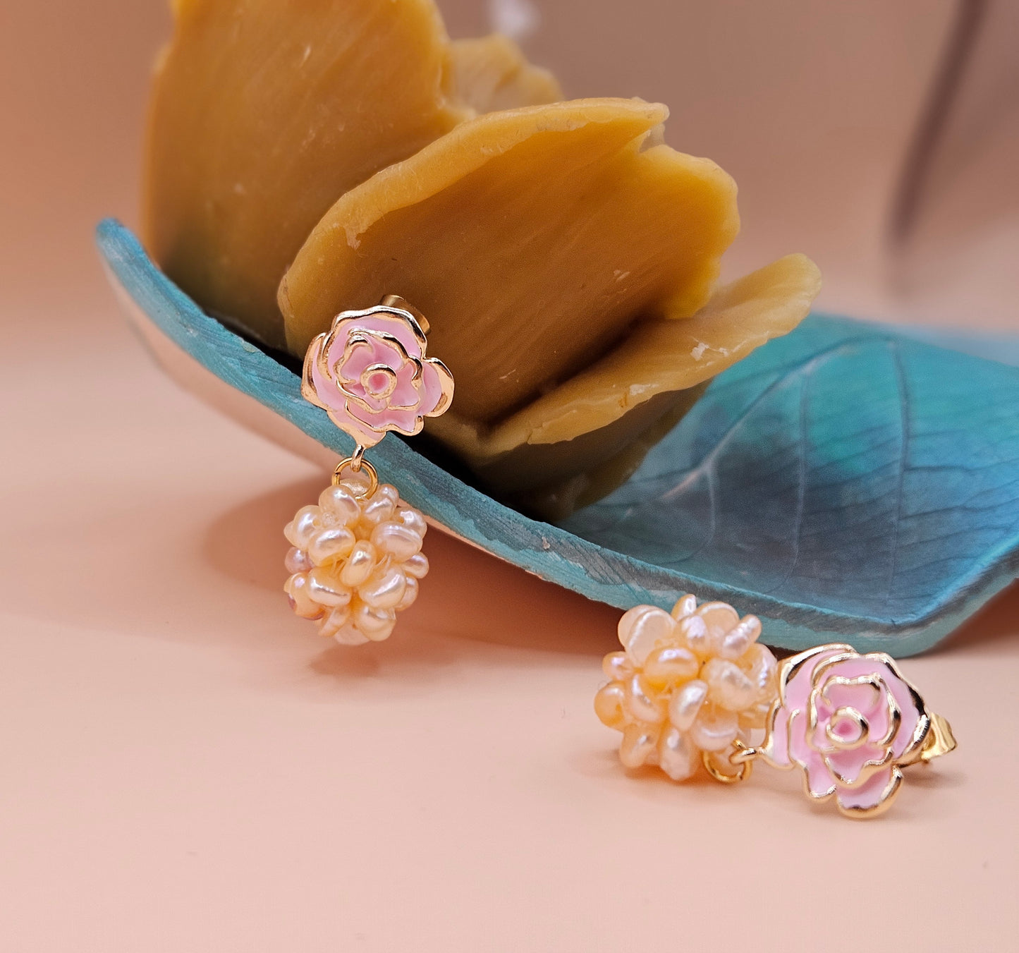 Rose Küpe, Gerçek Doğal Pembe (Somon) İnci