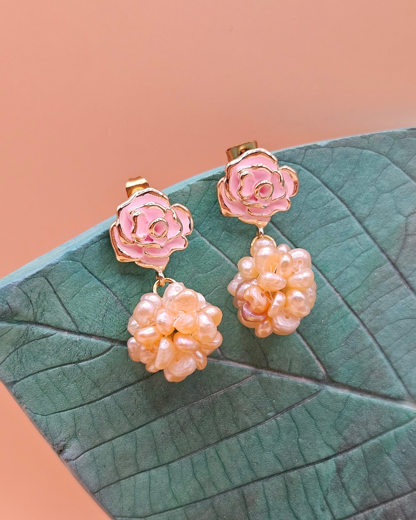 Rose Küpe, Gerçek Doğal Pembe (Somon) İnci