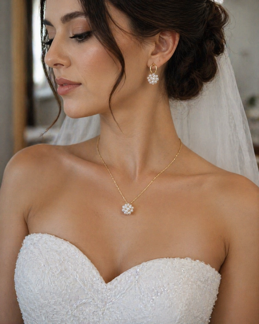 DOĞAL GERÇEK TOP KUM İNCİ 925 ayar GÜMÜŞ SET (Kolye ve Küpe)